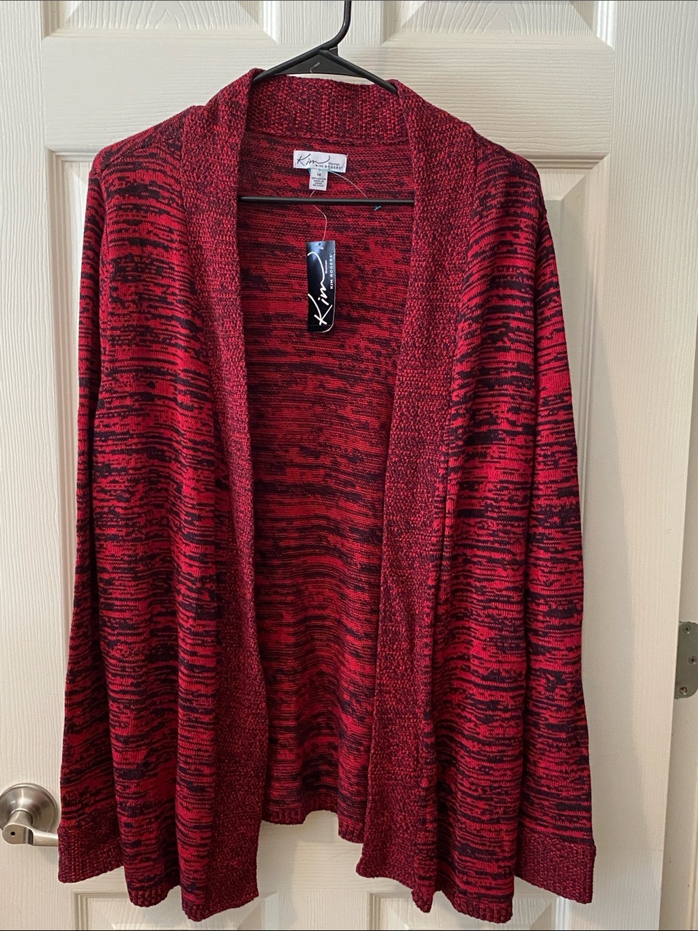 Kim Rogers Red and Black Marled Open-Front Cardigan